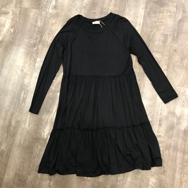 Black Layered Sweatshirt Long Sleeve Dress